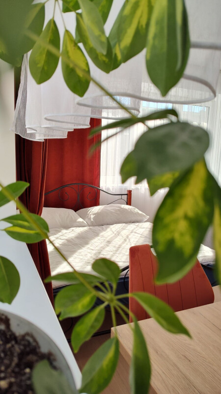 Das Doppelbett ist sehr bequem.